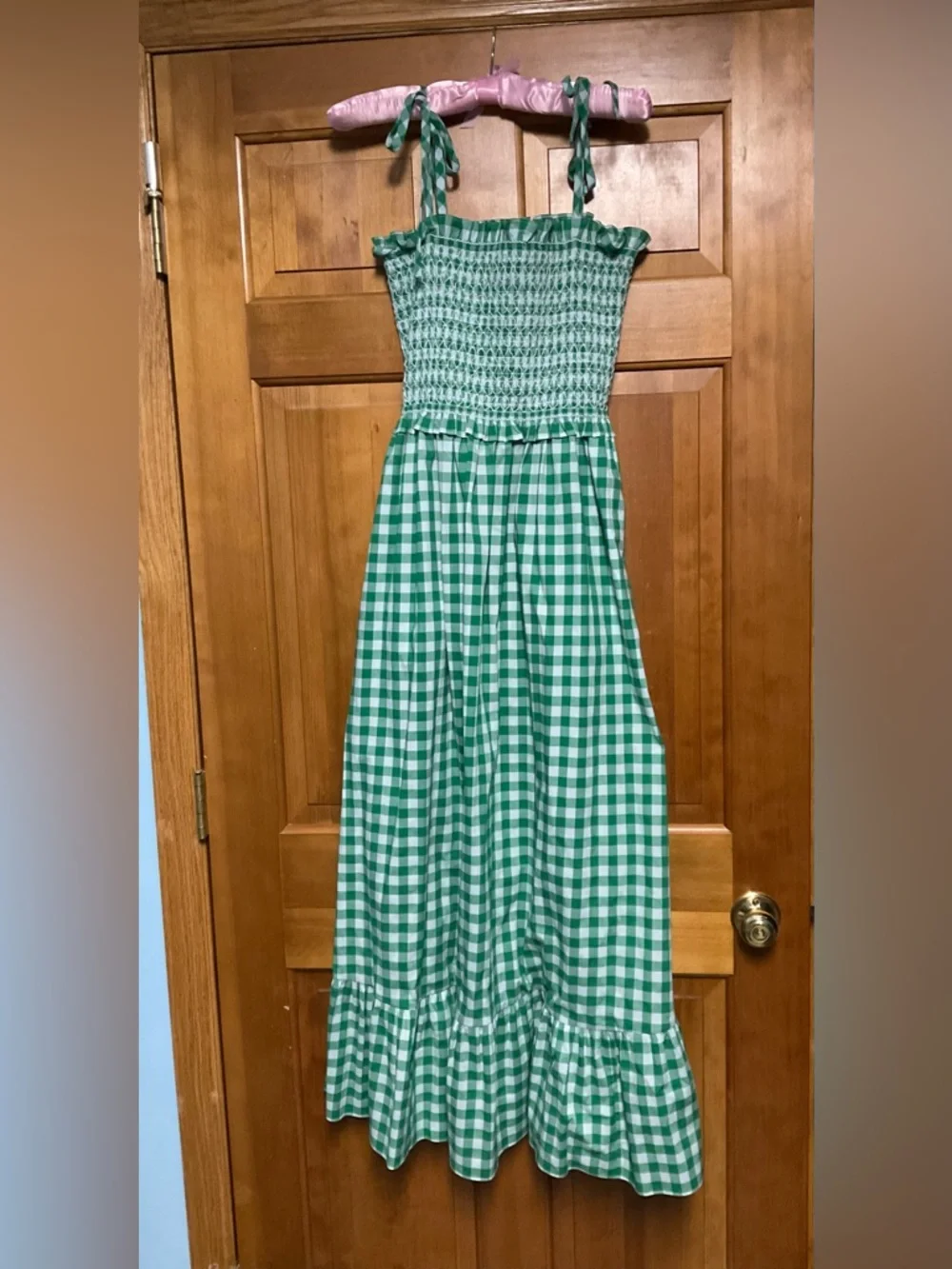 Kate Spade Gingham check Smocked-Bodice Maxi Dress in Wintergreen Sz medium NWT - Picture 5 of 12